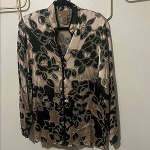 Choices Medium Black and Gold Floral Burnout Blouse